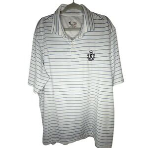 Royal County Down Golf Club FG Tech Polo Shirt Mens XL White Blue Striped USA